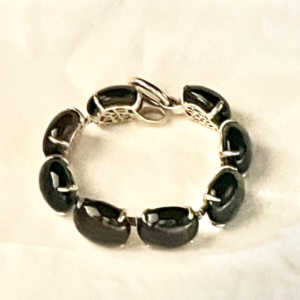 Smokey Quartz Crystal Cabochon Open Back Sterling Silver Tennis Bracelet